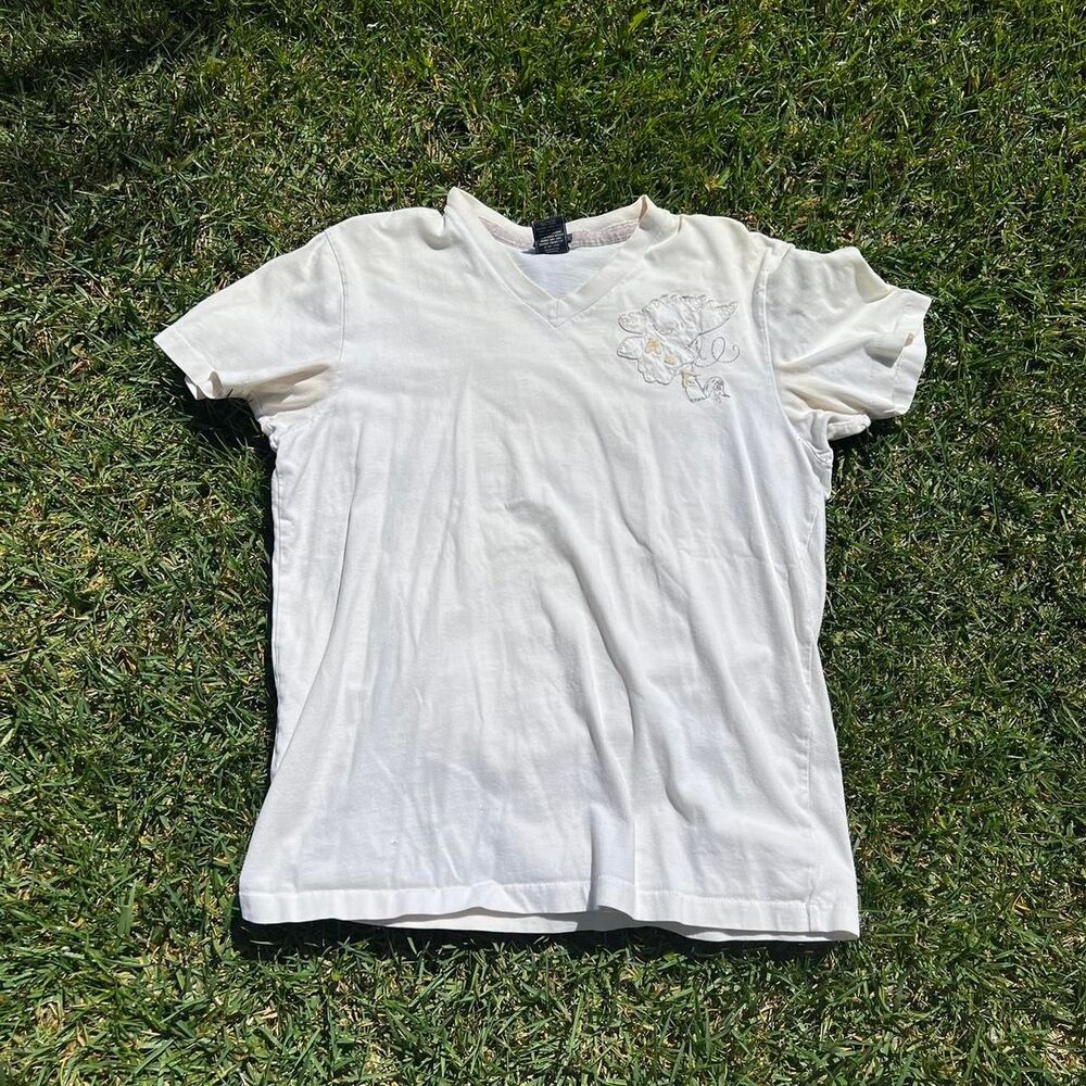 Abercrombie & Fitch y2k v neck top mens size L Large cream